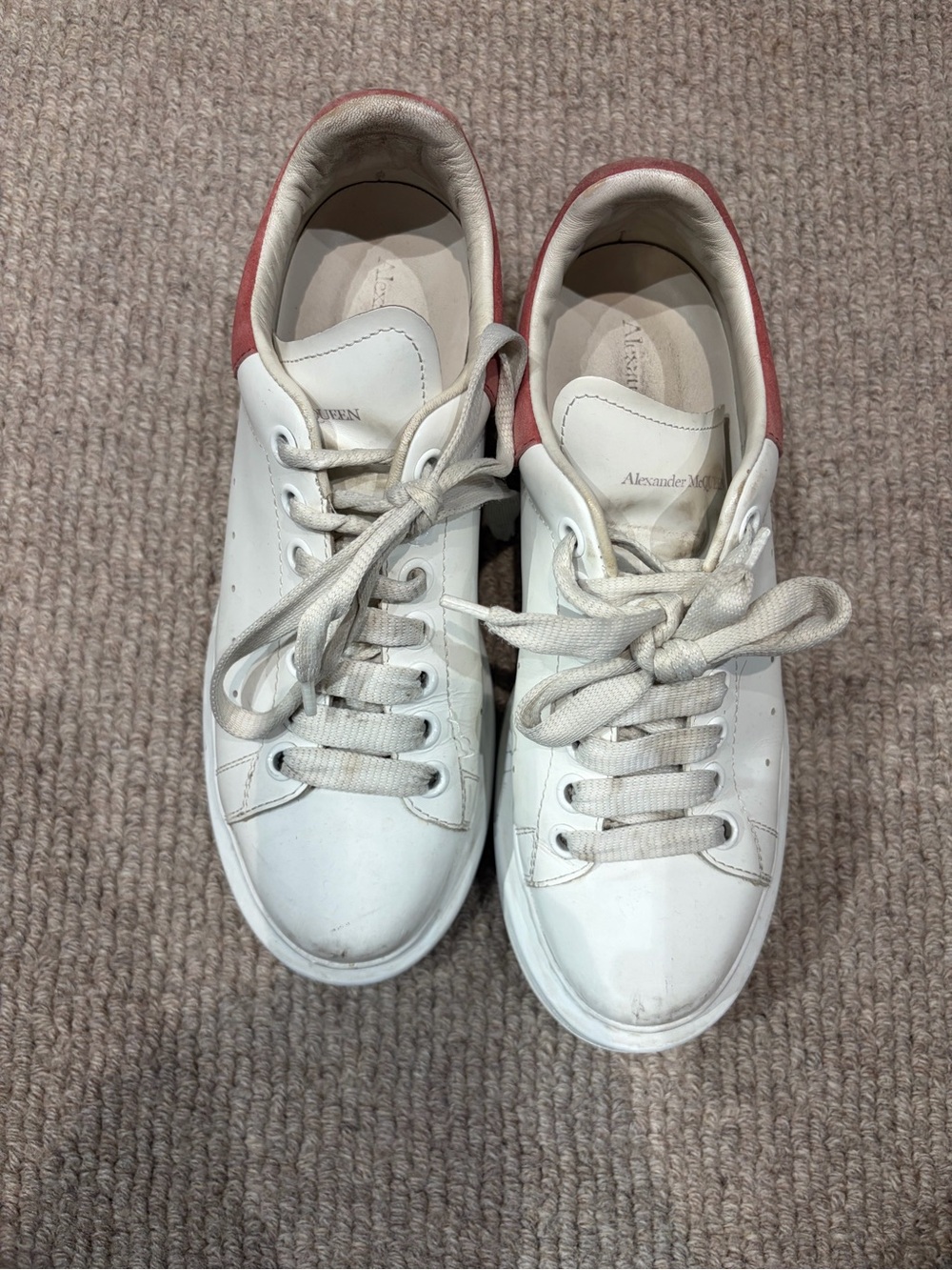 Alexander McQueen White Leather Sneakers with Pink Heel Tab